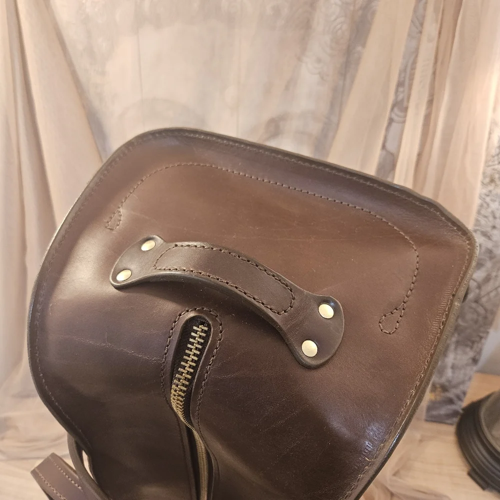 Large De Bruir Atelier Firm Brown Leather Sports Bag and Gray Dust Bag Handmade